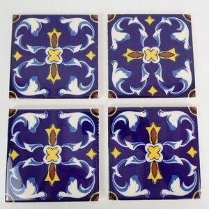 Blue Mexican Ceramic Tile Set of 4 Tiles 4.25" x 4.25'